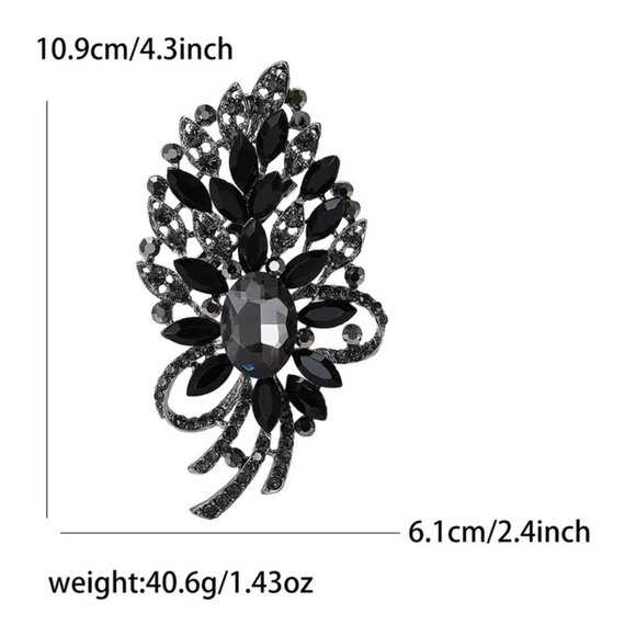 2/$30 Elegant Black Crystal Rhinestone Brooch Pin For Women - Picture 4 of 8